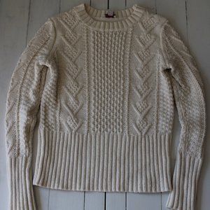 White Crewneck Pullover Cable Knit Sweater